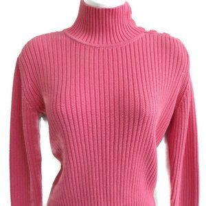 New J Jill Knit Sweater Ribbed Mock Neck Button Shoulder Bubblegum Cotton  XS